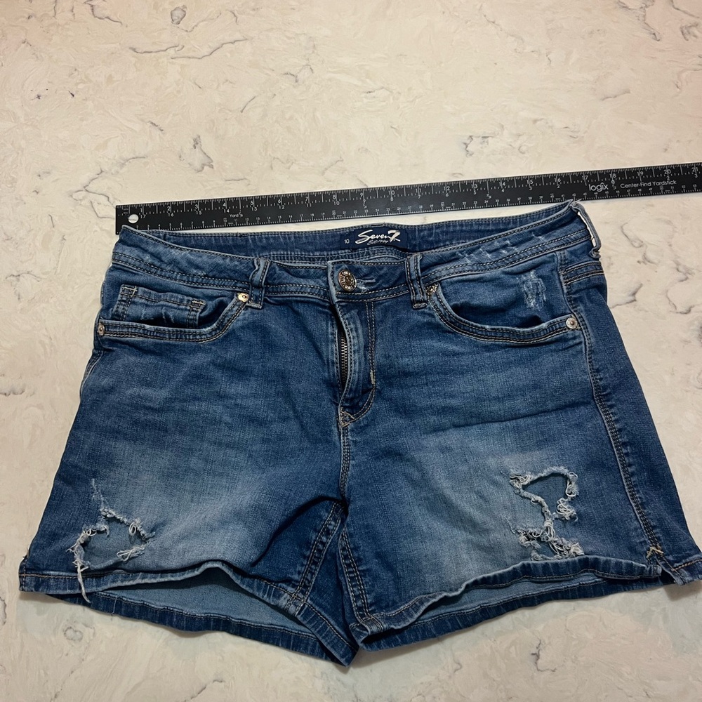 Seven7 Dark Blue Distressed Jean Shorts